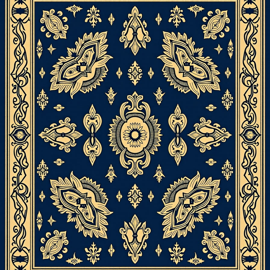 Oriental Paisley Medallion Non Slip Vintage Boho Design (Blue) - ODIKA