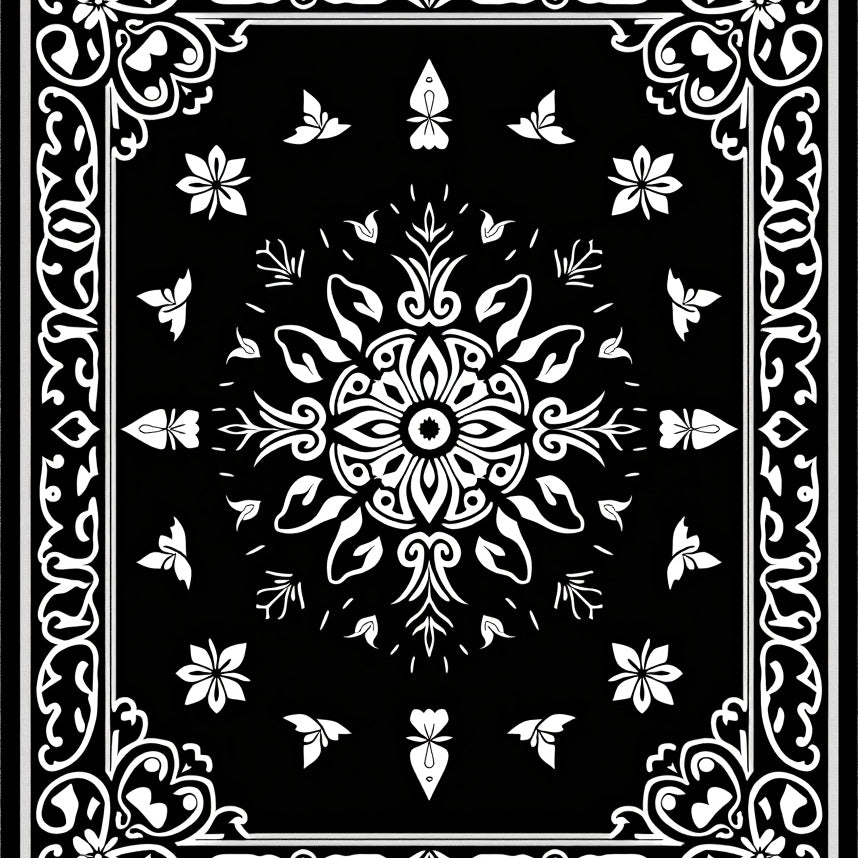 Ornate Floral Medallion with Shadowy Petal Accents (Black) - ODIKA