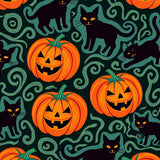 Enchanting Halloween Tapestry with Spiraled Pumpkin and Sleek Cat Silhouettes(Orange)