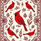 Cardinal Toile with Seasonal Botanical Framework(Red)
