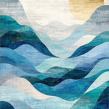 Abstract Waves Accent Rug Non Shedding Blue Ivory Floor Carpet(Blue)