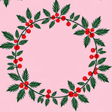Holly Berry Wreath Motif Yuletide Celebration Decorative Area(Pink)