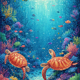 Marine Life Wonder Featuring Aquatic Turtles Navigating Colorful Reefs(Blue)