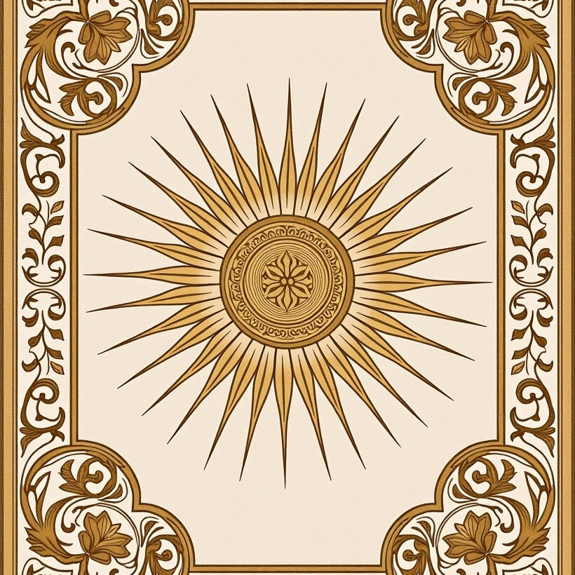 Sunburst Medallion with Vintage Scrollwork and Ornate Detailing (Beige) - ODIKA