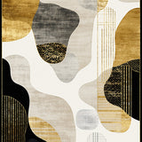 Contemporary Beige Area Black Gold Abstract Accent(Beige)