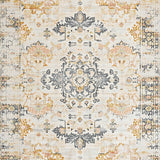 Washer Friendly Large Accent with Vintage Distressed Ornamental Motifs(Beige)