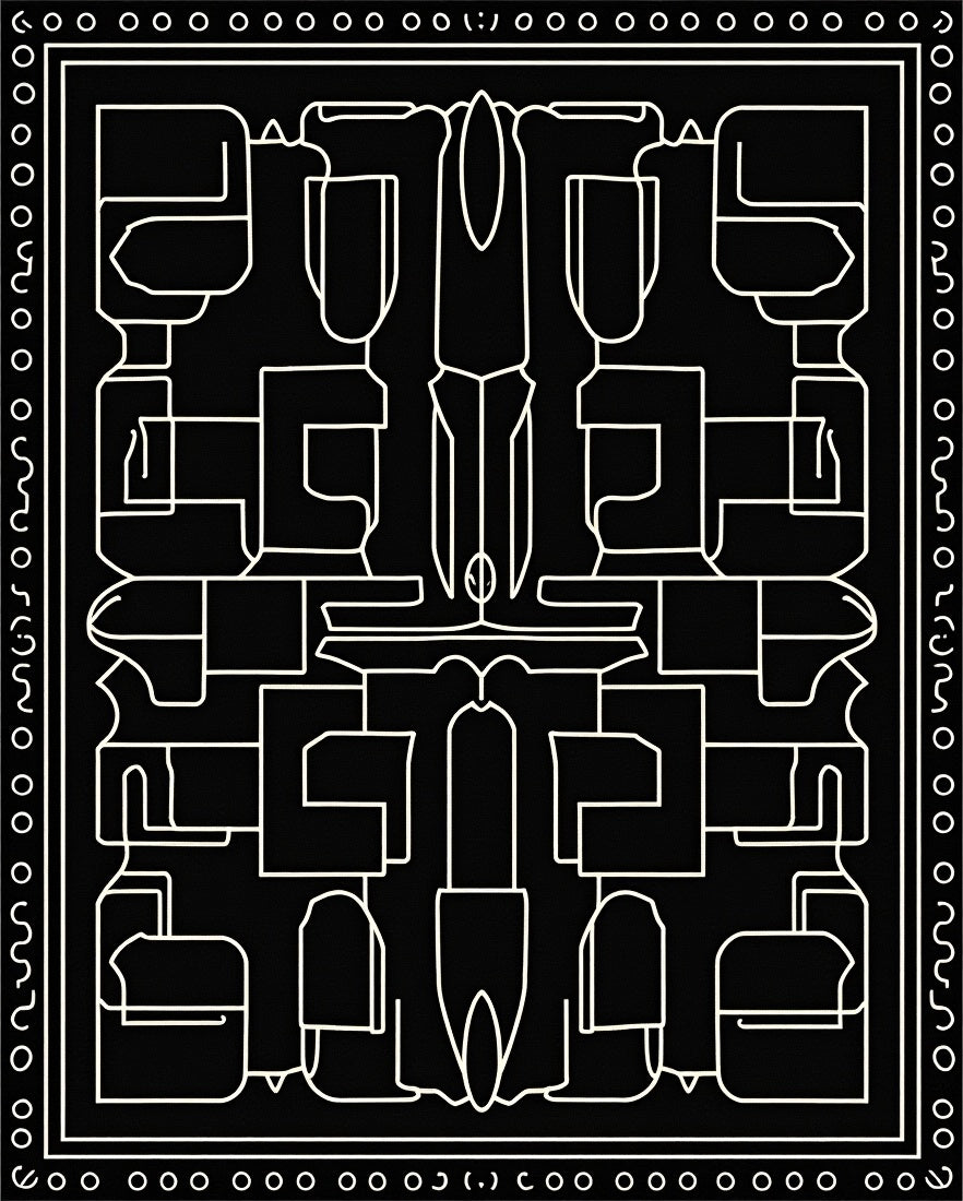 Kasbah Maze Motif with Abstract Interlocking Lines and Minimalist Dots (Black) - ODIKA