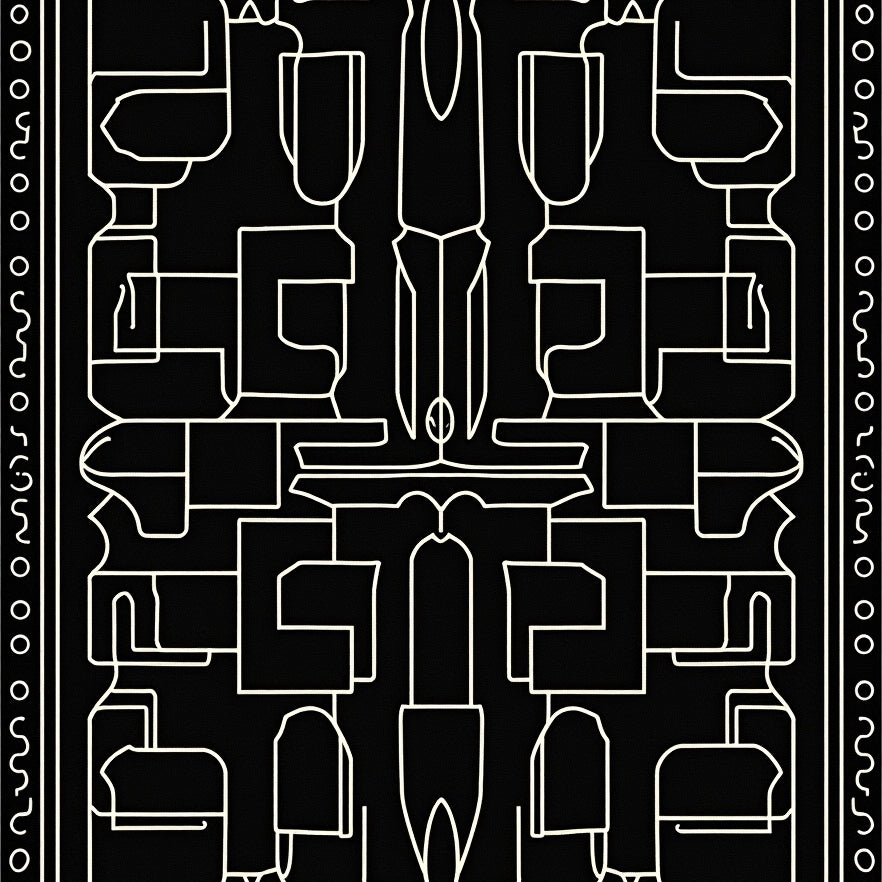 Kasbah Maze Motif with Abstract Interlocking Lines and Minimalist Dots (Black) - ODIKA