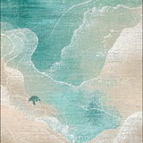 Coastal Tides Surf with Nautical Sea Turtle and Ocean Wave Motifs(Beige)