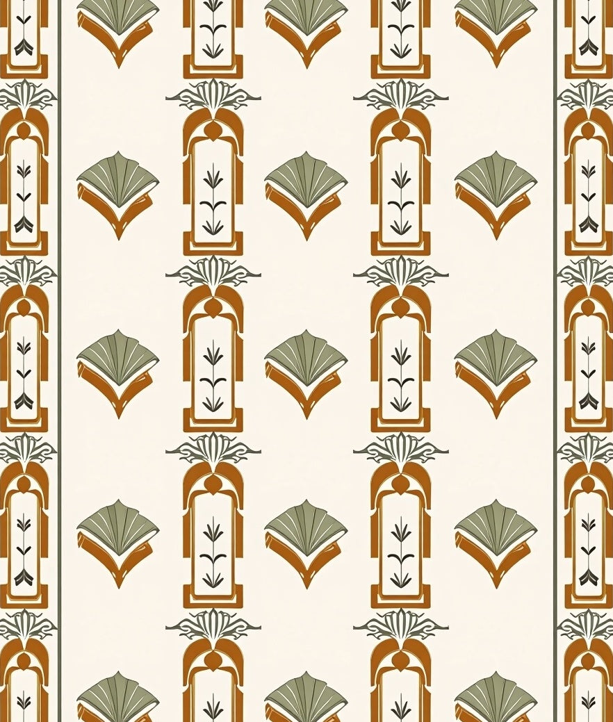 Art Inspired Fan Motif With Repeating Symmetrical Arches (Brown) - ODIKA