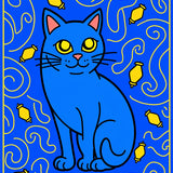 Holiday Humor Cat Shadow with String Light Swirl Accents(Blue)