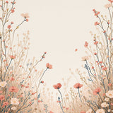 Artisan Meadow Area with Whimsical Flower Sprigs and Curved Lines(Beige)