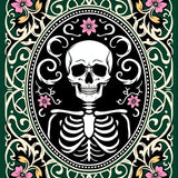 Victorian Skeleton Cameo with Interlocking Floral Scrolls(Green)