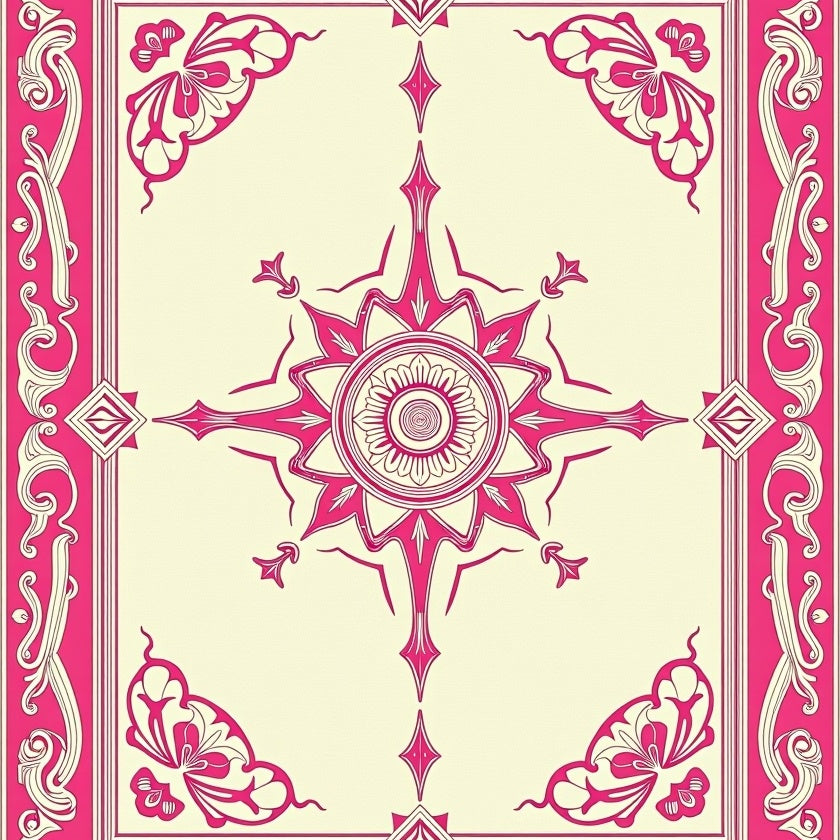 Elegant Ornate Medallion Motif with Delicate Filigree (Pink) - ODIKA
