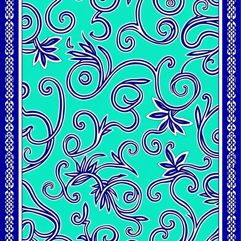 Mediterranean Scrollwork Motif with Mosaic Accents and Elegant Borders (Turquoise) - ODIKA