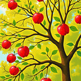 Golden Sunshine Tree Branch Semi Circle with Fresh Fruit Motifs(Red)