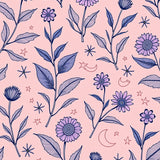 Celestial Wildflower Garden with Mushrooms and Starry Night Motifs(Pink)