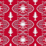 Snowflake Medley Interlocking Motif with Festive Tree Accents(Red)