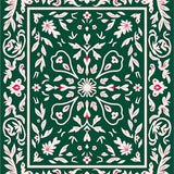 Boho Meadow Featuring Stylized Petals and Interwoven Leaf Motifs (Green)