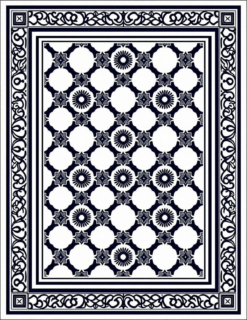 Symmetrical Interlocking with Ornate Floral Accents (Black) - ODIKA