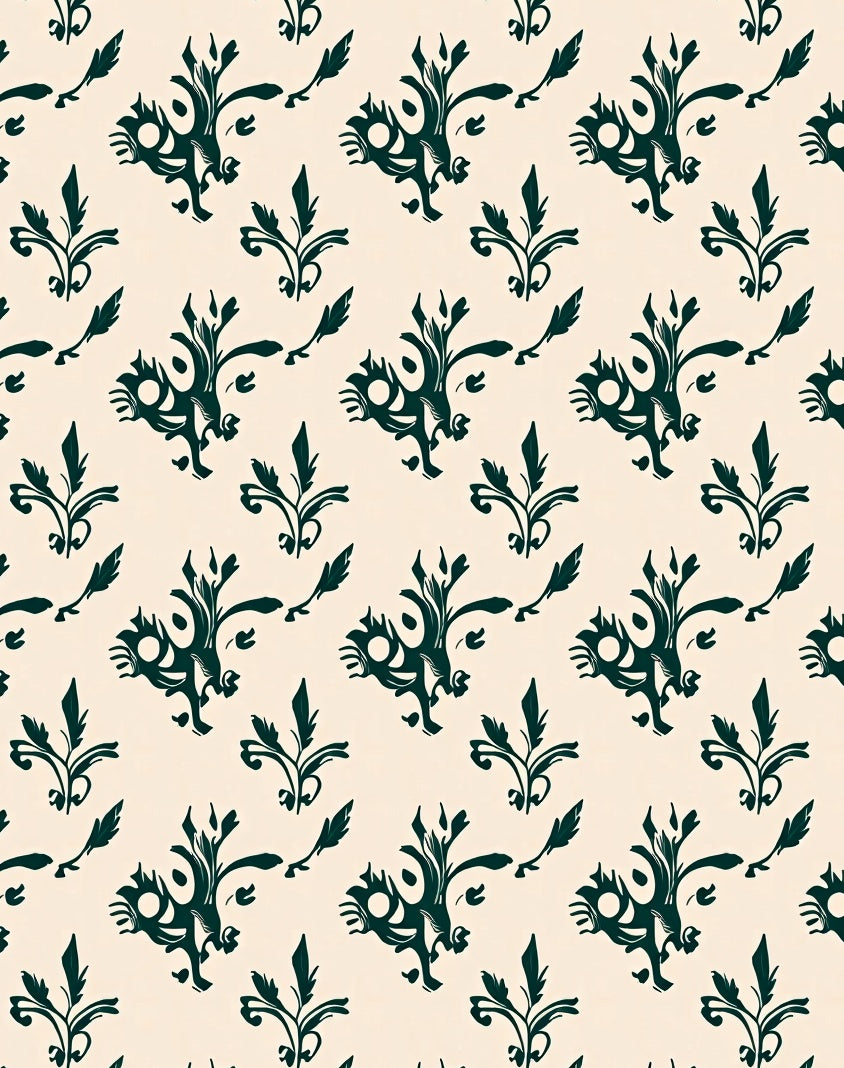 Botanical Damask Design with Faded Elegance Motifs (Beige) - ODIKA
