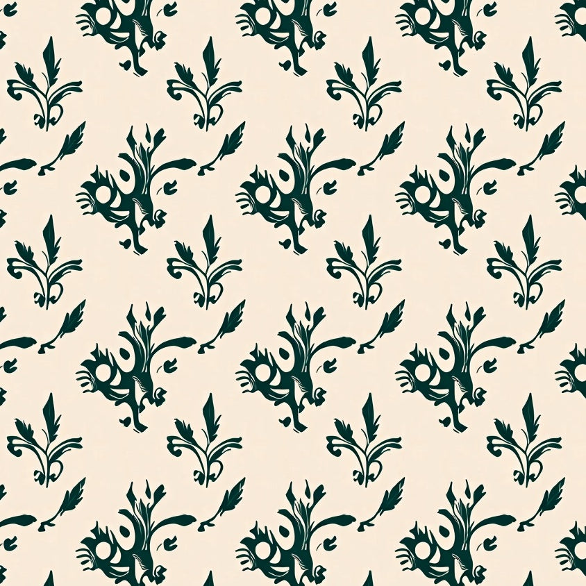 Botanical Damask Design with Faded Elegance Motifs (Beige) - ODIKA
