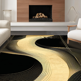 Ultra Soft Area Rug, Non Slip, Stain Resistant, Washable Area Rugs for Living Room, Bedroom, Modern Black Geometric Pattern(Gold)