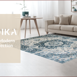 Ultra Soft Area Rug, Non Slip, Stain Resistant, Washable Area Rugs for Living Room, Bedroom, Contemporary Gray Geometric Design(Blue)