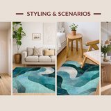 Ultra Soft Area Rug, Non Slip, Stain Resistant, Washable Area Rugs for Living Room, Bedroom, Tidal Mosaic Rug with Modern Coastal Geometry and Flowing Seafoam Patterns(Blue)