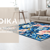 Ultra Soft Area Rug, Non Slip, Stain Resistant, Washable Area Rugs for Living Room, Bedroom, Luxurious Gold Accented Floral Style(Blue)