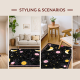 Ultra Soft Area Rug, Non Slip, Stain Resistant, Washable Area Rugs for Living Room, Bedroom, Enchanting Twilight Floral Geometry(Black)