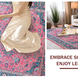Ultra Soft Area Rug, Non Slip, Stain Resistant, Washable Area Rugs for Living Room, Bedroom, Chic Vintage Botanical Pattern(Pink)