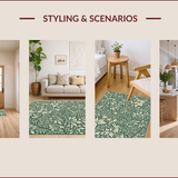 Ultra Soft Area Rug, Non Slip, Stain Resistant, Washable Area Rugs for Living Room, Bedroom, Washable Woodcut Print Entryway Door Mat(Green)