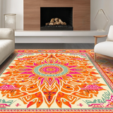 Ultra Soft Area Rug, Non Slip, Stain Resistant, Washable Area Rugs for Living Room, Bedroom, Vibrant Semi-Circular Rainbow Design(Orange)