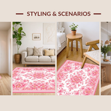 Ultra Soft Area Rug, Non Slip, Stain Resistant, Washable Area Rugs for Living Room, Bedroom, Charming Floral Pom Pom Delight(Pink)
