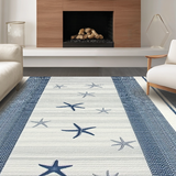 Ultra Soft Area Rug, Non Slip, Stain Resistant, Washable Area Rugs for Living Room, Bedroom, Trendy Striped Seaside Inspiration(Blue)