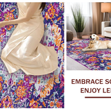 Ultra Soft Area Rug, Non Slip, Stain Resistant, Washable Area Rugs for Living Room, Bedroom, Eclectic Colorful Floral Design(Purple)