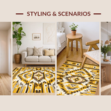 Ultra Soft Area Rug, Non Slip, Stain Resistant, Washable Area Rugs for Living Room, Bedroom, Artistic Cream and Yellow Motif(Yellow)