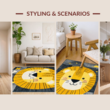 Ultra Soft Area Rug, Non Slip, Stain Resistant, Washable Area Rugs for Living Room, Bedroom, Playful Cartoon Animal Motif(Yellow)