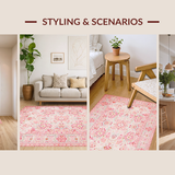 Ultra Soft Area Rug, Non Slip, Stain Resistant, Washable Area Rugs for Living Room, Bedroom, Radiant Elegant Whimsical Floral Style(Pink)