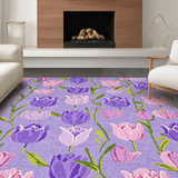 Ultra Soft Area Rug, Non Slip, Stain Resistant, Washable Area Rugs for Living Room, Bedroom, Lavender Tulip Nature Inspired Aesthetic(Purple)