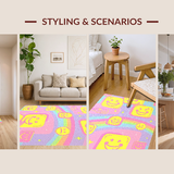 Ultra Soft Area Rug, Non Slip, Stain Resistant, Washable Area Rugs for Living Room, Bedroom, Sunny Pastel Cheerful Design(Pink)
