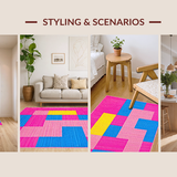 Ultra Soft Area Rug, Non Slip, Stain Resistant, Washable Area Rugs for Living Room, Bedroom, Whimsical Pink Geometric Play Surface(Pink)