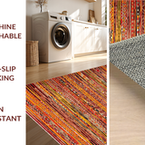 Ultra Soft Area Rug, Non Slip, Stain Resistant, Washable Area Rugs for Living Room, Bedroom, Rustic Multicolor Striped Aesthetic(Red)