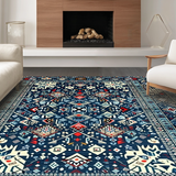 Ultra Soft Area Rug, Non Slip, Stain Resistant, Washable Area Rugs for Living Room, Bedroom, Rustic Tribal Patterned Blue Tones(Blue)