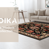 Ultra Soft Area Rug, Non Slip, Stain Resistant, Washable Area Rugs for Living Room, Bedroom, Chic Low-Pile Floral Arrangement(Black)