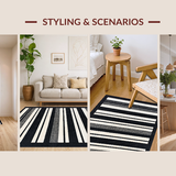Ultra Soft Area Rug, Non Slip, Stain Resistant, Washable Area Rugs for Living Room, Bedroom, Ebony Ivory Stripe Woven Floor Rug, Chic Farmhouse Porch Decor(Black)