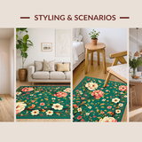 Ultra Soft Area Rug, Non Slip, Stain Resistant, Washable Area Rugs for Living Room, Bedroom, Sophisticated Distressed Floral Harmony(Green)