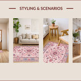 Ultra Soft Area Rug, Non Slip, Stain Resistant, Washable Area Rugs for Living Room, Bedroom, Pastel Pink Antique Artistry(Pink)