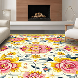 Ultra Soft Area Rug, Non Slip, Stain Resistant, Washable Area Rugs for Living Room, Bedroom, Delicate Soft Floral Imagery(White)